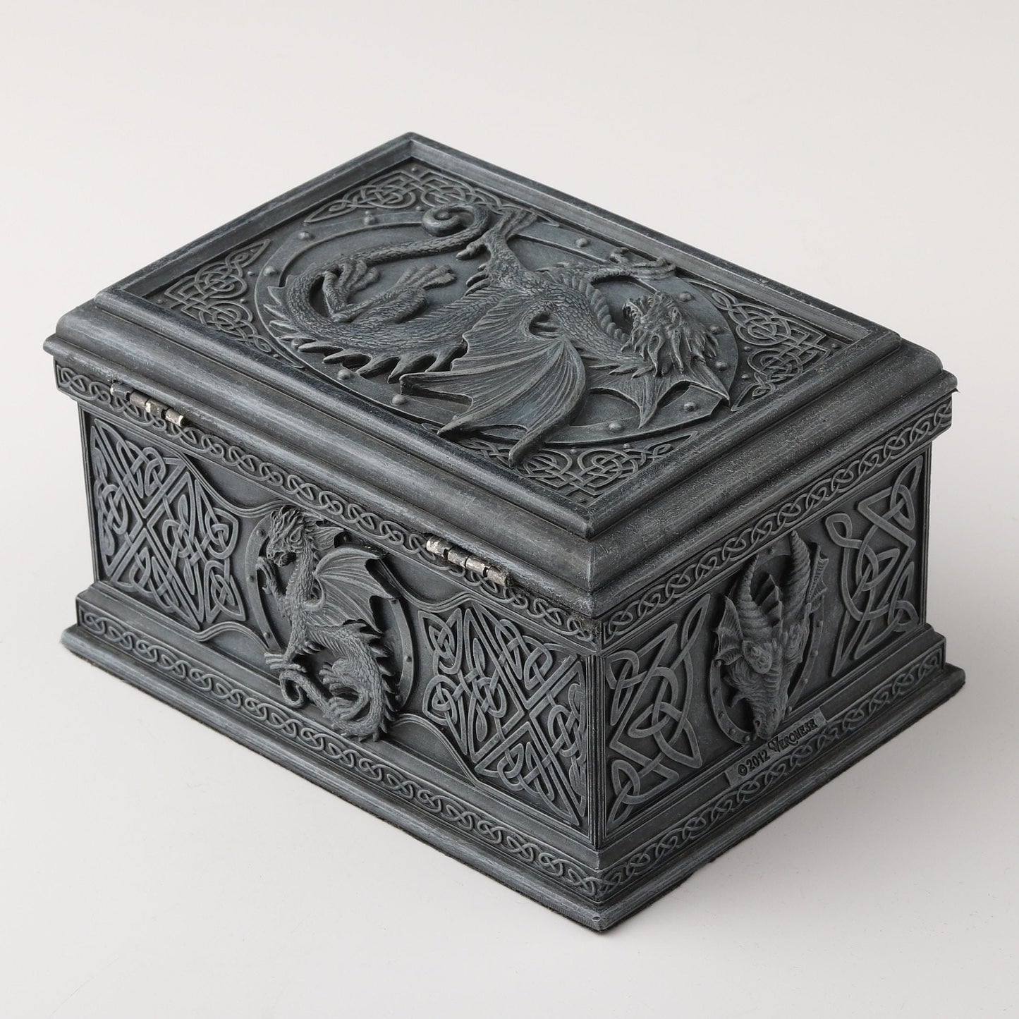 US 5.75 Inch Celtic Dragon Textured Decorative Trinket Box, Black