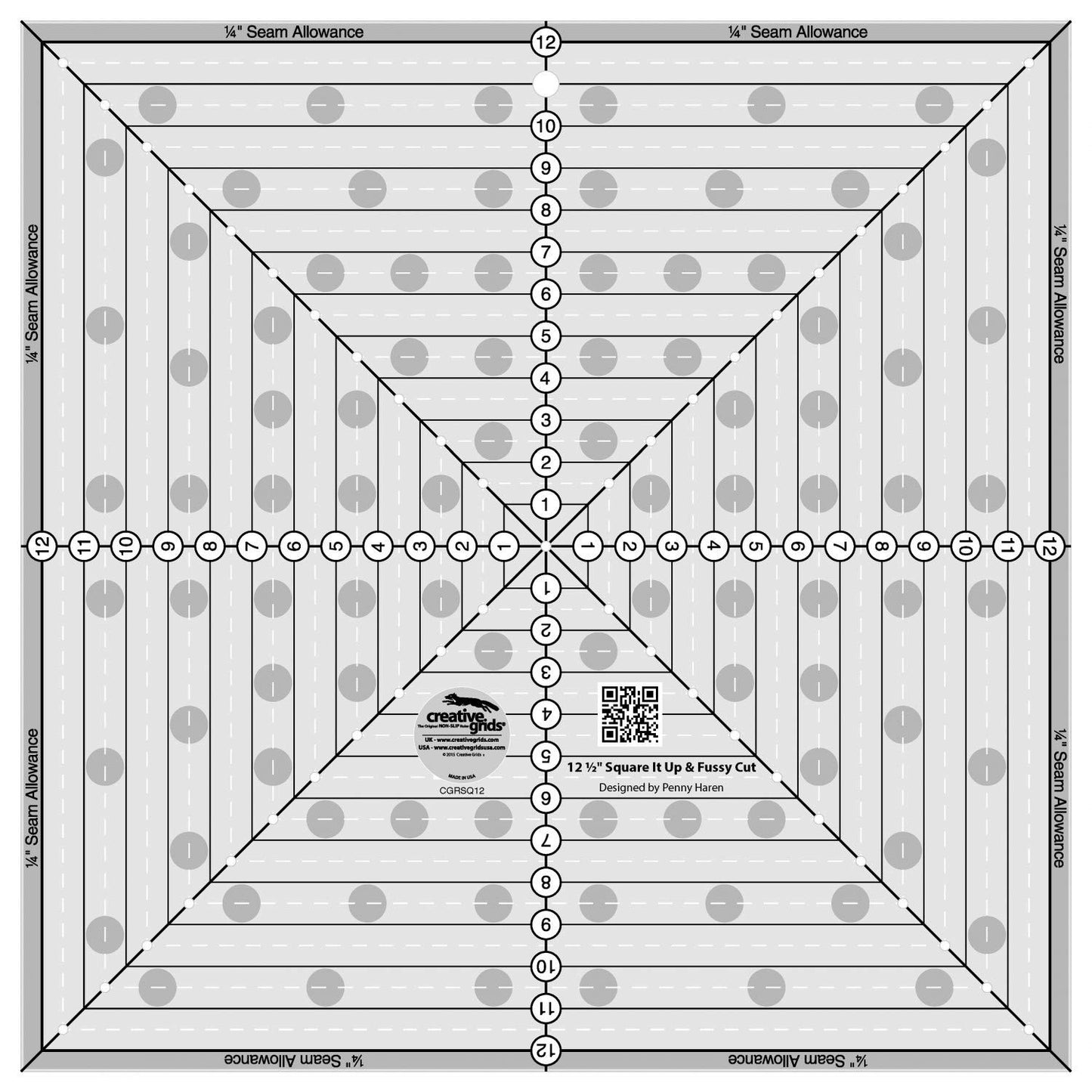 Creative Grids 12-1/2in Square It Up or Fussy Cut Square Quilt Ruler - CGRSQ12