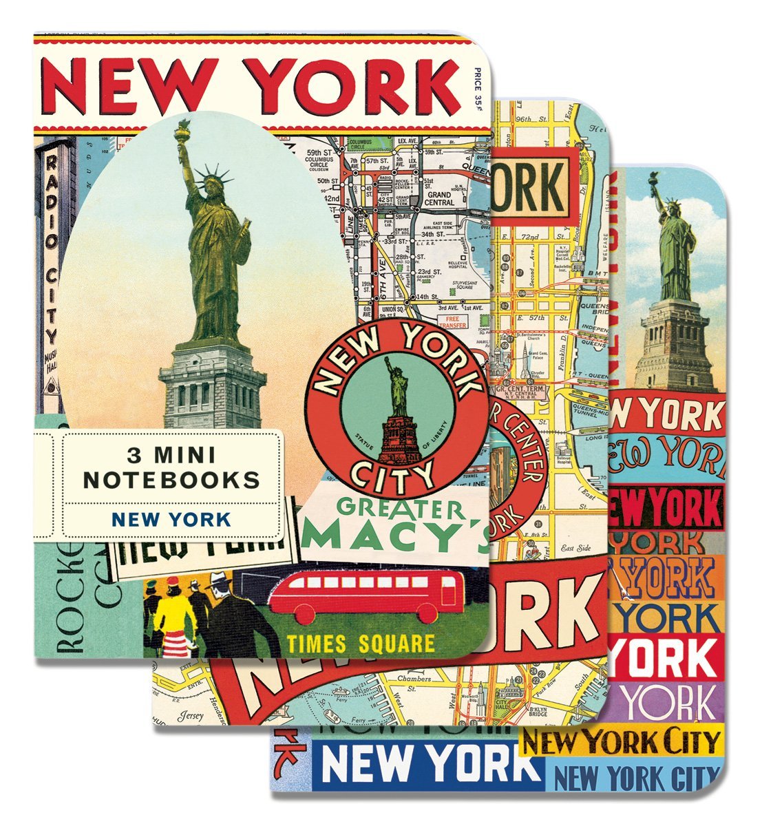 Cavallini Mini Notebooks New York 4 x 5, 3 Mini Notebooks
