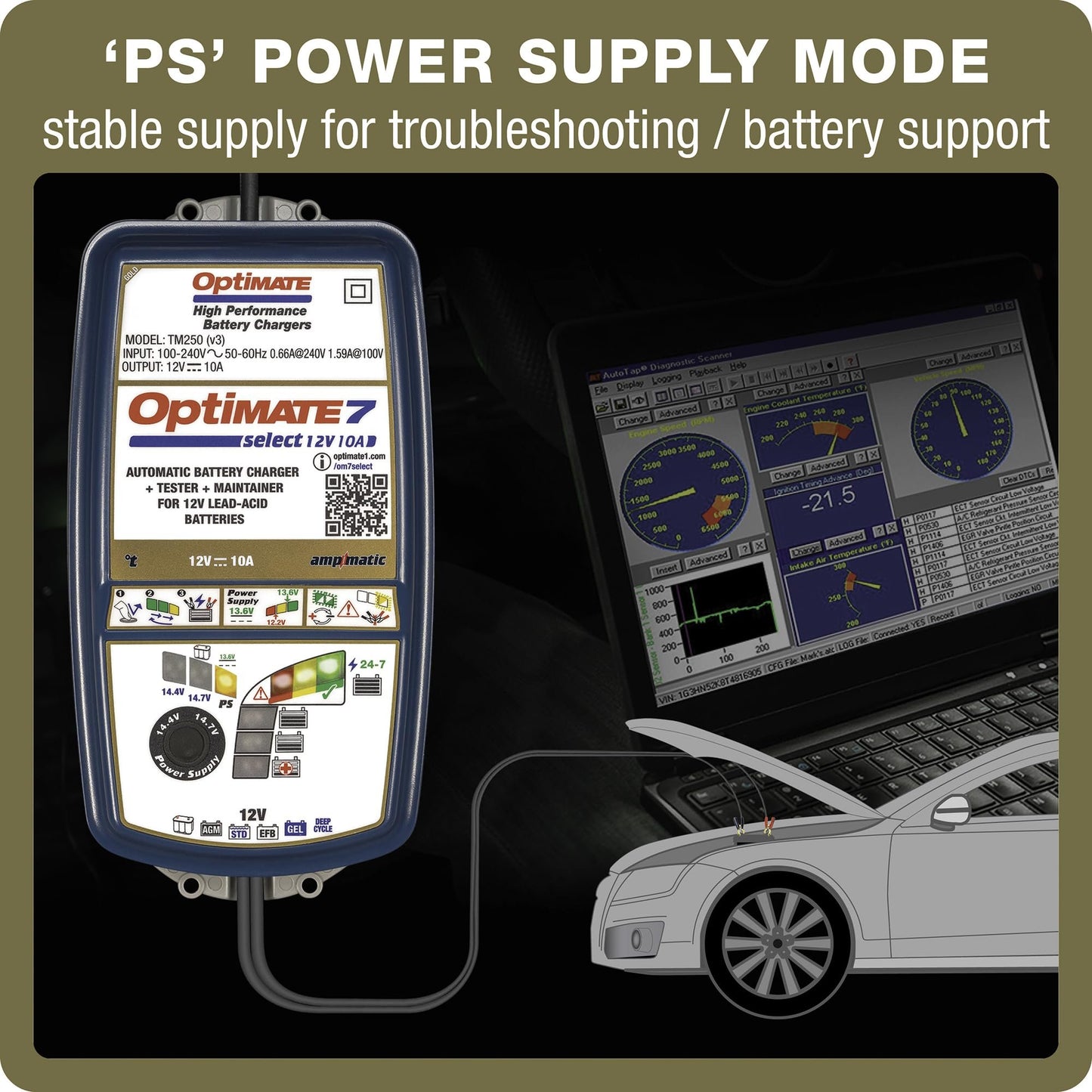 Optimate 7 Select - 12V 10A, High Performance Automotive Battery Charger & maintainer for premium AGM, Deep-Cycle Batteries (TM-251v3)