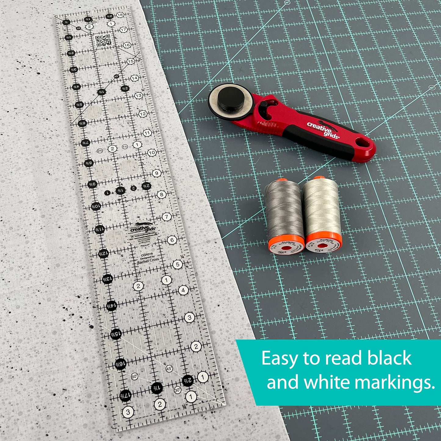Creative Grids Quilt Ruler 3-1/2in x 18-1/2in Rectangle – CGR318 – Made in USA, Non-Slip Grip Acrylic Quilting, Sewing, Crafting, Patchwork Ruler for Measuring & Cutting Fabric
