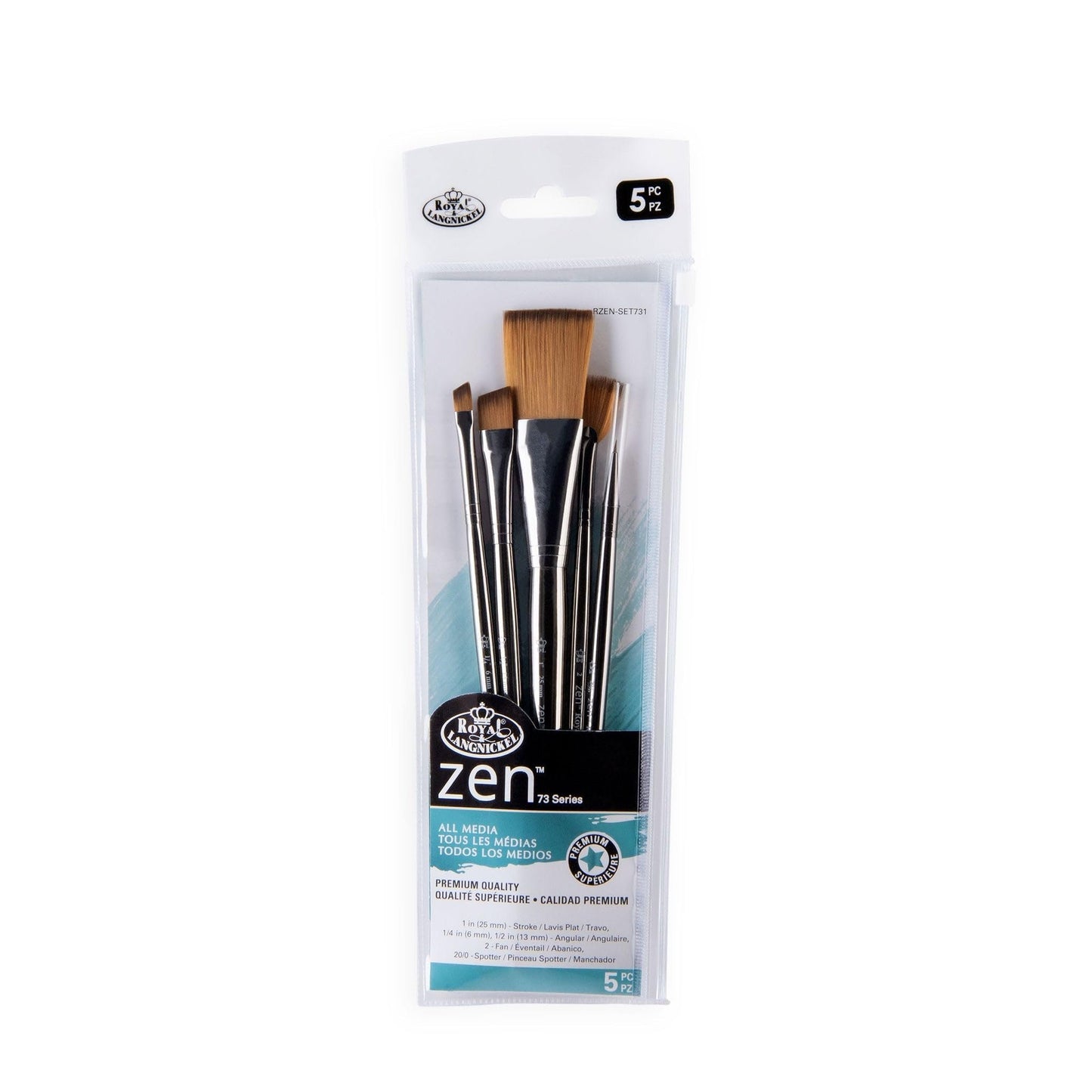 Royal & Langnickel Zen 5pc Standard Handle Brush Set, Includes - Stroke, Fan, Angular & Spotter Brushes