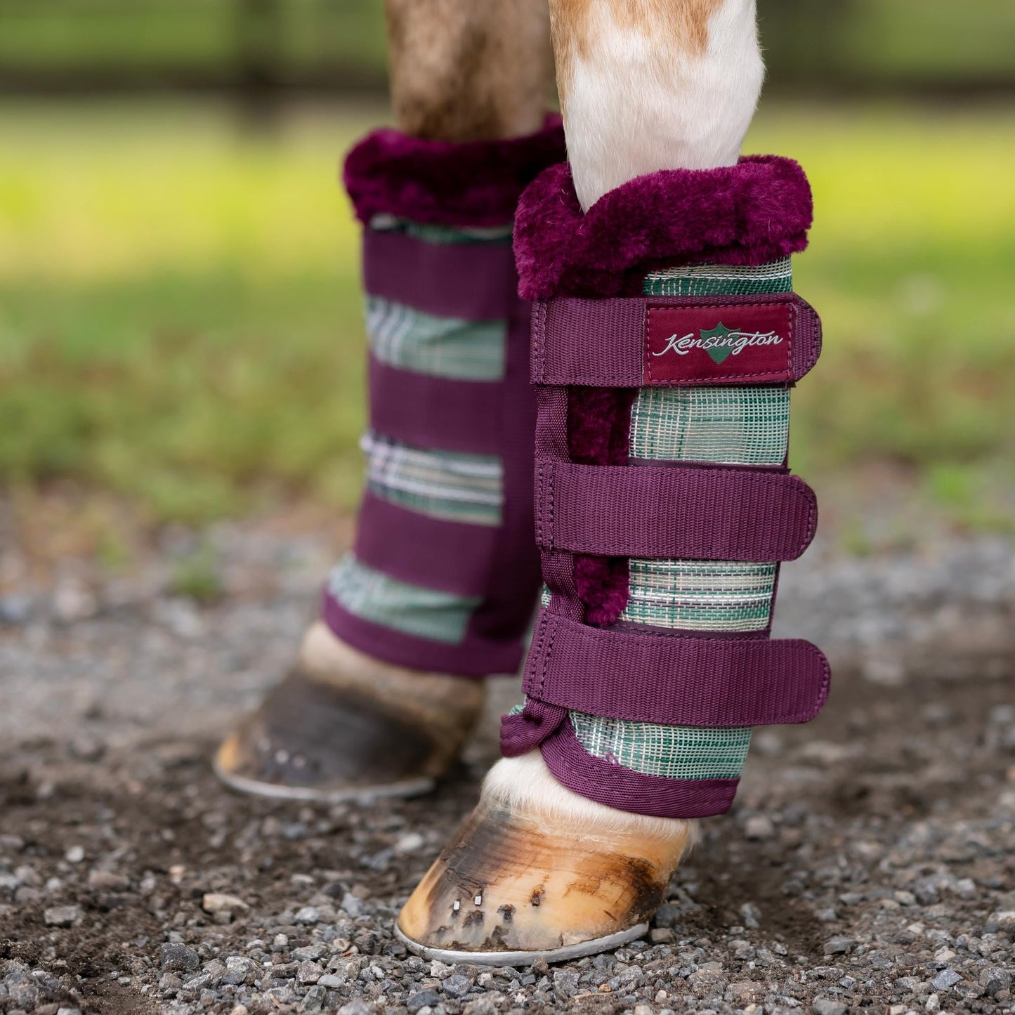 Kensington Natural Horse Fly Boots - Fleece Trimmed - Stay-Up Technology - Protection from Insect Bites and UV Rays - Sold in Pairs (2 Boots) - Medium - Tan