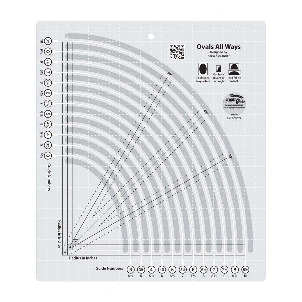 Creative Grids Ovals All Ways Quilting Ruler – CGRKAOVAL – Made in USA, 11in x 12-1/2in, Non-Slip Grip Acrylic Fabric Strip Cutting, Sewing, Crafting, Patchwork Ruler & Template
