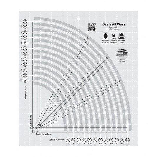 Creative Grids Ovals All Ways Quilting Ruler – CGRKAOVAL – Made in USA, 11in x 12-1/2in, Non-Slip Grip Acrylic Fabric Strip Cutting, Sewing, Crafting, Patchwork Ruler & Template