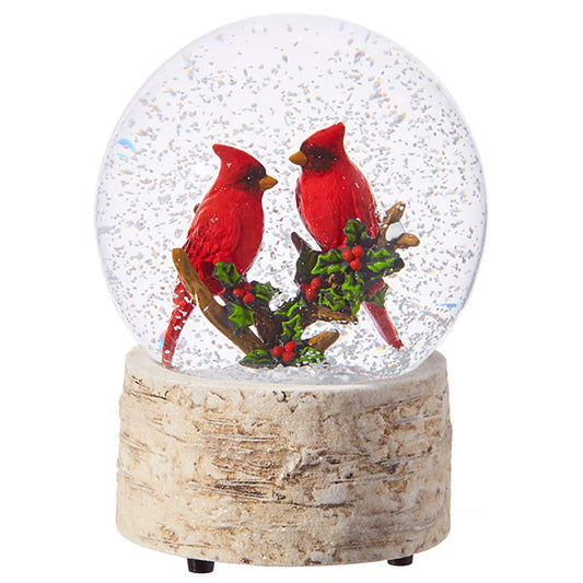 Raz Imports 5.5" Cardinals and Christmas Holly Snow Water Globe