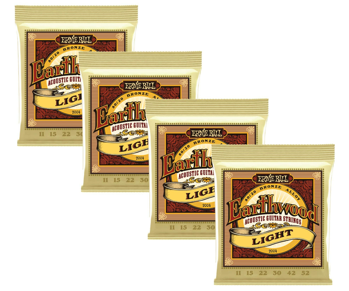 4 PACK Ernie Ball 2004 Earthwood 80/20 Bronze Light Acoustic Guitar Strings (11-52)