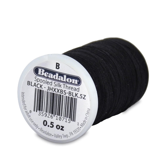 Beadalon 100% Silk Thread for Pearl Knotting, Beads & Gemstones - Soft Silk Cord in Sizes B, C, D, E, F, FFF, Ideal for Professional Jewelers and Hobbyists, 0.5 oz Bobbins in White and Black