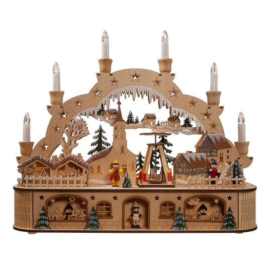 Kurt Adler 14.17-Inch Wooden Battery Operated Light-Up Musical Santa Christmas Village