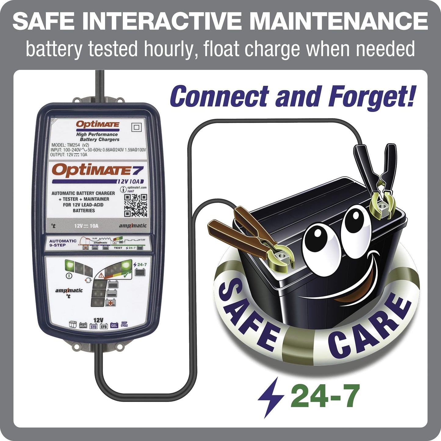 Optimate 7 AmpMatic - 12V 10A, High Performance Automotive Battery Charger & maintainer for premium AGM, Deep-Cycle Batteries (TM-255v2)