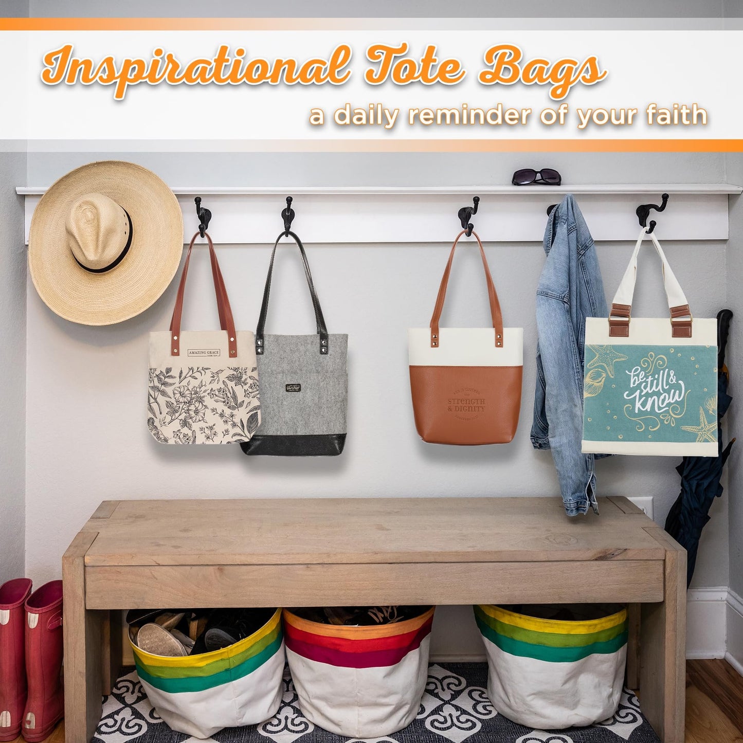 Christian Art Gifts Felt and Faux Leather Fashion Bible Cover Tote Bag with Inspirational Scripture, One Size