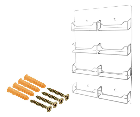 Marketing Holders Wall Business Card Holder with Hanging Hardware for 3.5" x 2" Gift Cards Clear Acrylic 8 Slot Display Holds 50 Contact or 30 Membership Cards No Assembly