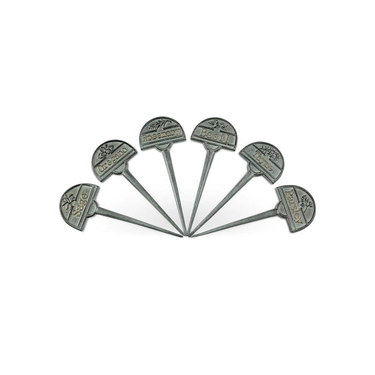 SPI Home 35230 Herb Weathered Green and Gold Tone 10.5 x 5 Inch Aluminum Garden Plant Marker Stake Sign Set of 6