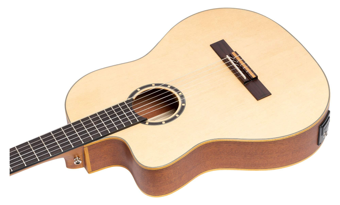 Ortega Guitars Family Series Thinline Acoustic-Electric Left-Handed Nylon Classical 6-String Guitar w/Bag, (RCE125SN-L)