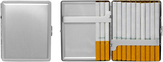 Set of 2 Metal-Plated 100s Cigarette Case & Stash Box (Silver Classic)
