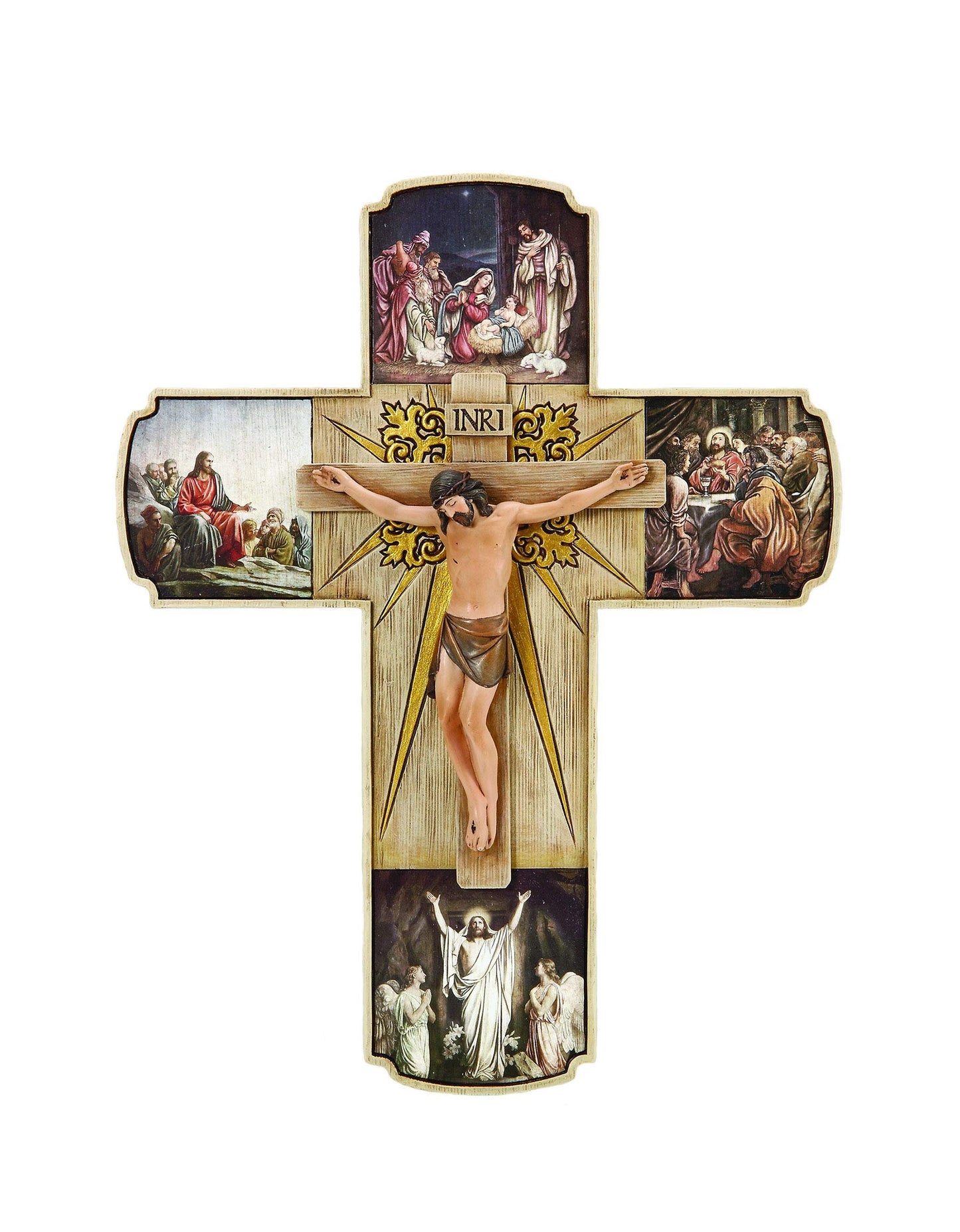 Joseph's Studio by Roman 12" Life of Christ Crucifix, Wall Cross Depicting Gospel Scenes, Religious Home Decor
