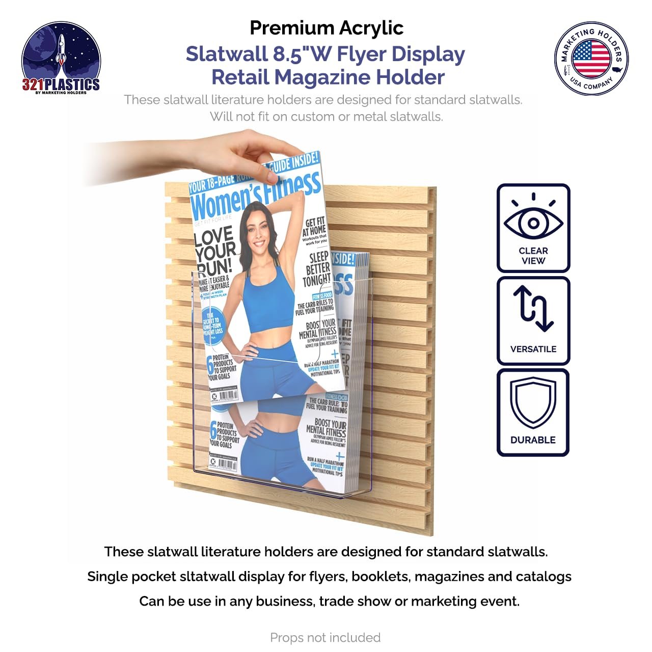 Marketing Holders 2 Pack Slatwall Brochure Holder 8.5 x 11 Inch Wide Document Rack Slat Wall Mount Pamphlet Magazine Booklet Display Real Estate Office Law Firm Medical Facilities