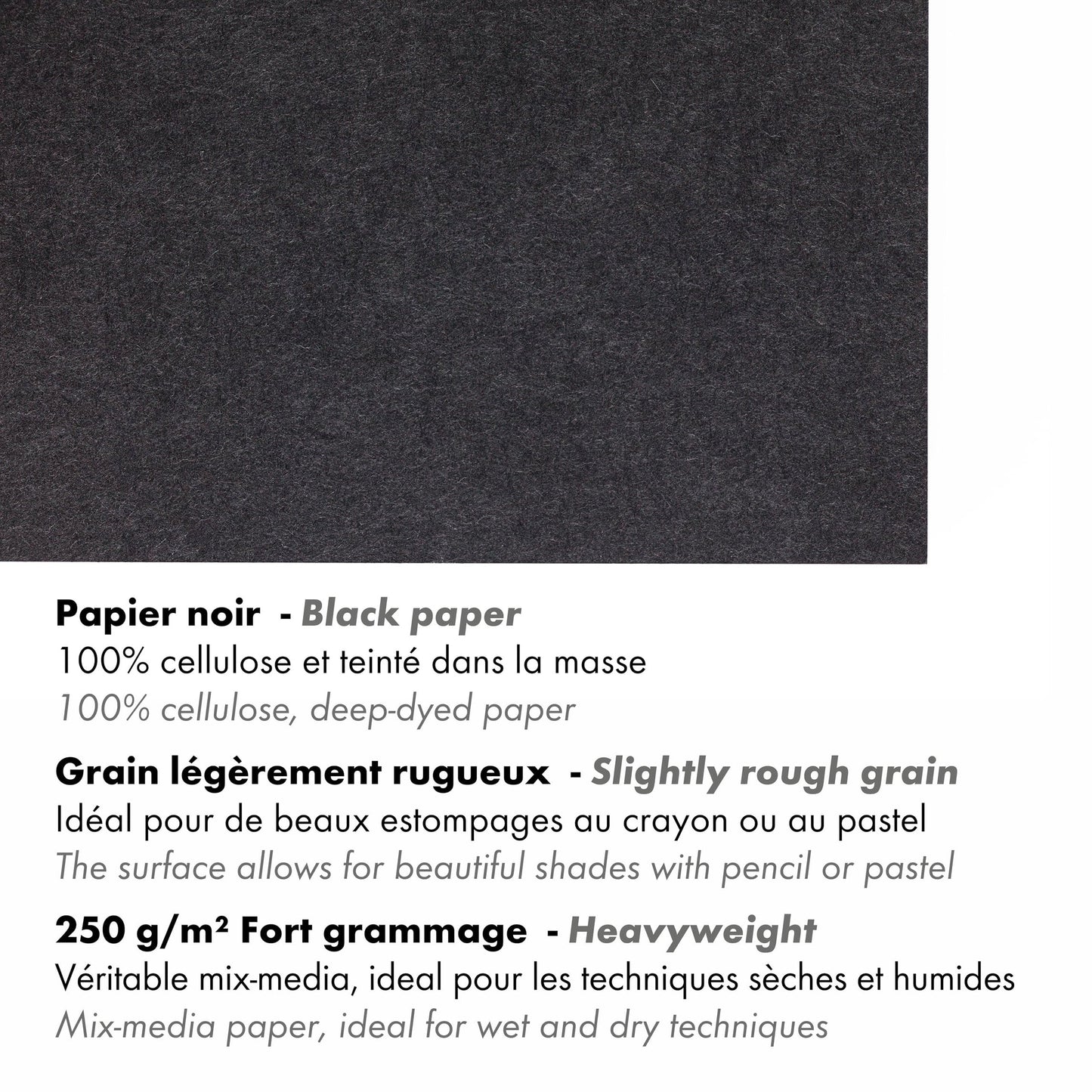 Clairefontaine - Ref 975169C - Paint'ON Multi-Technique Black Paper Pad (20 Sheets) - A4 Size, 250gsm Heavyweight Paper, Slight Rough Grain, Acid Free, pH Neutral