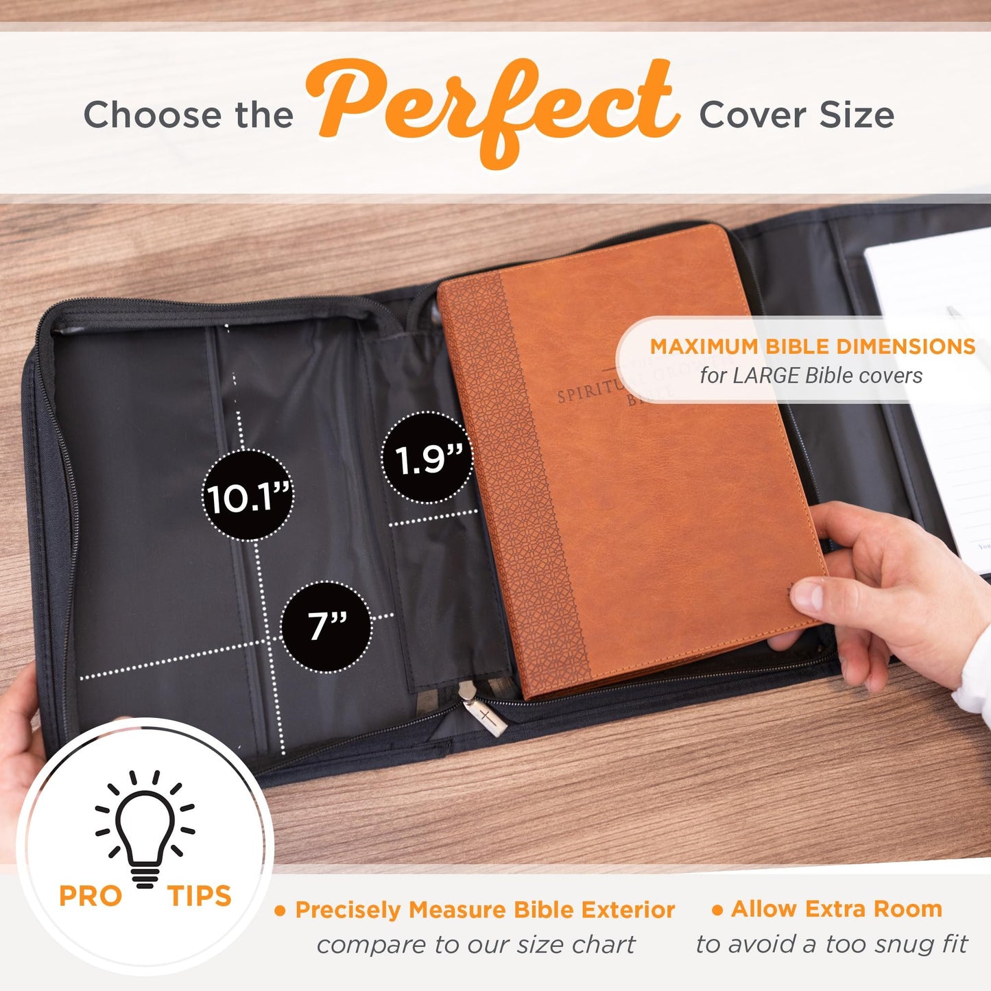 Christian Art Gifts Faith Badge Floral Women's Tri-Fold Organizer Bible Cover Zipper Closure, Teal Canvas, Large