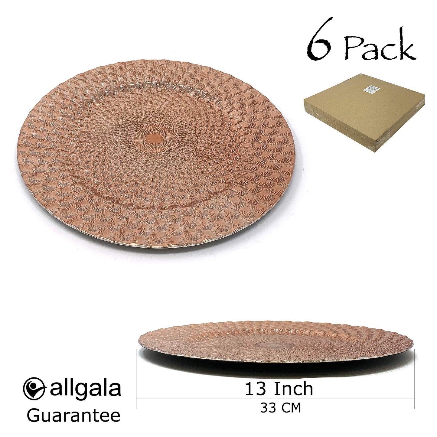 allgala Heavy Quality Round Charger Plates - Elegant Gold Chargers for Dinner Plates