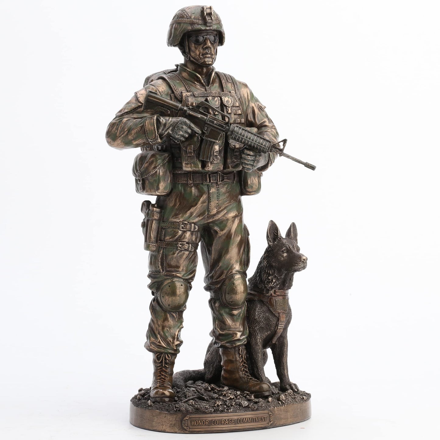 US Army Soldier and Dog Statue Honor, Courage, Commitment Figurine