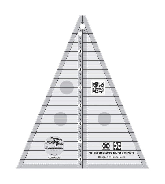Creative Grids 45 Degree Kaleidoscope & Dresden Plate – CGRTKAL45 – Made in USA, 7-1/4in x 8-1/2in, Non-Slip Grip Acrylic Quilting, Sewing, Crafting, Patchwork Ruler & Template