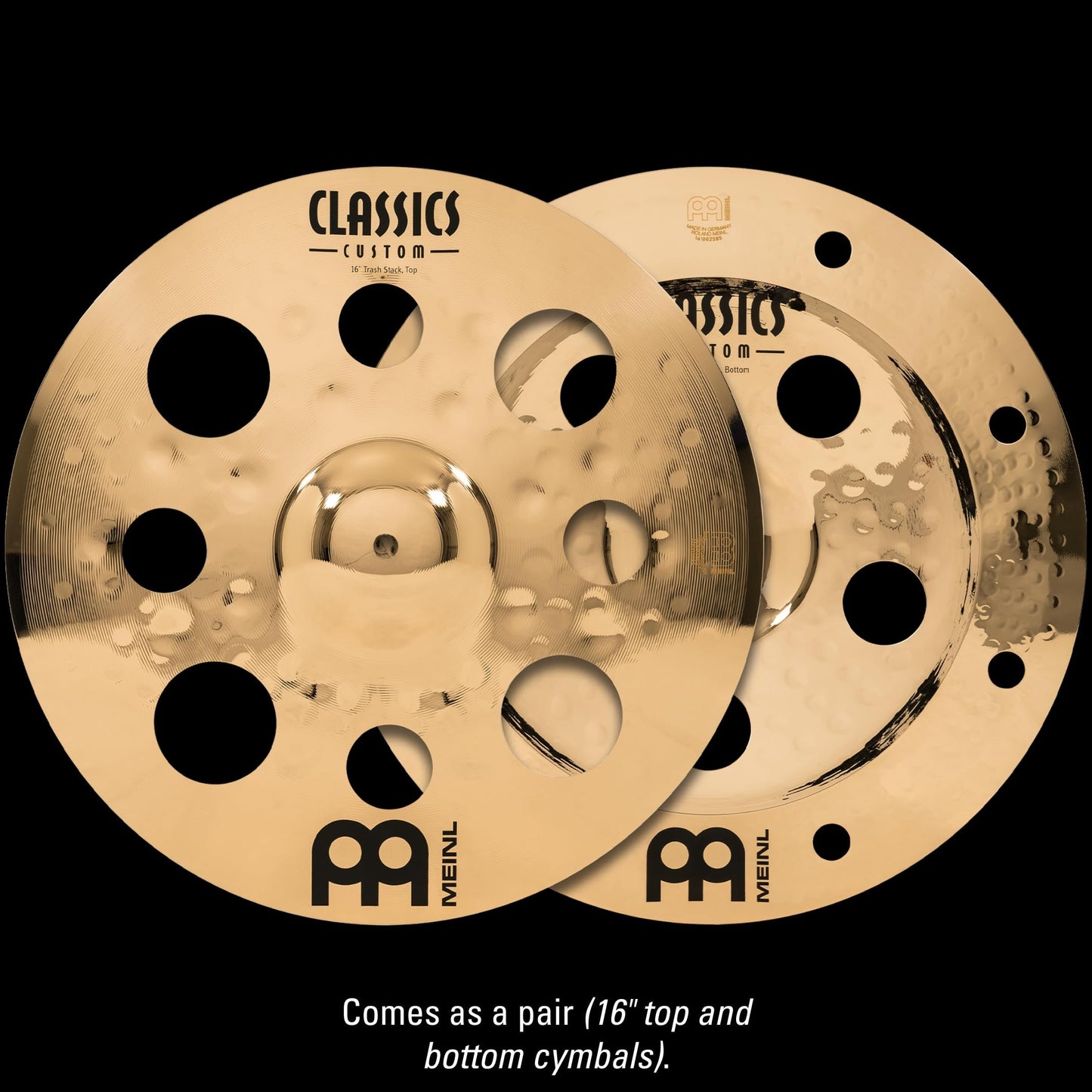 Meinl 16" Trash Stack Cymbal Pair with Holes - Classics Custom Brilliant - Made In Germany, 2-YEAR WARRANTY (CC16-STK)