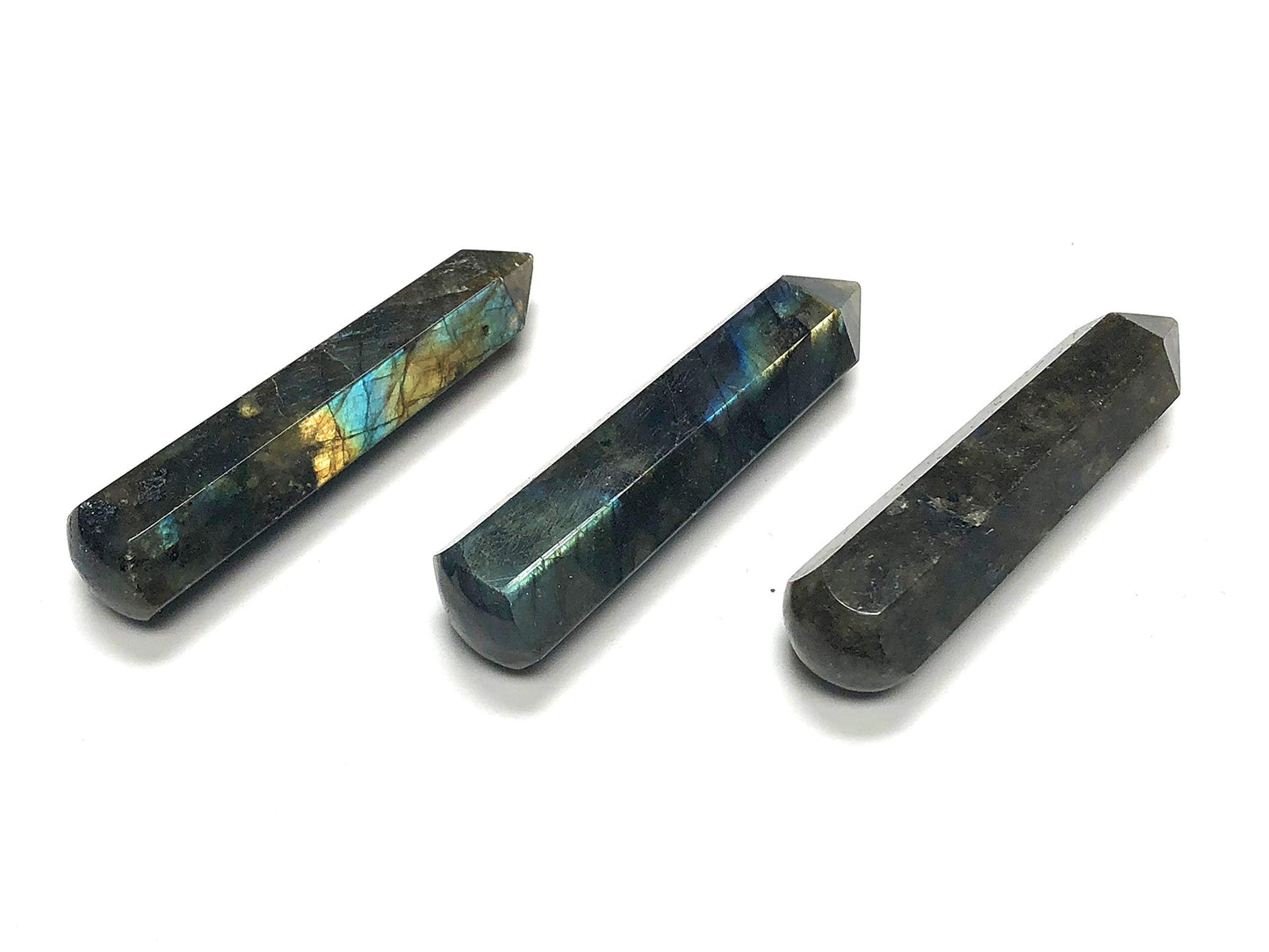 Zentron Crystal Collection: 60MM All Natural Gemstone Crystal 2"+ Wand and Velvet Pouch (Labradorite)