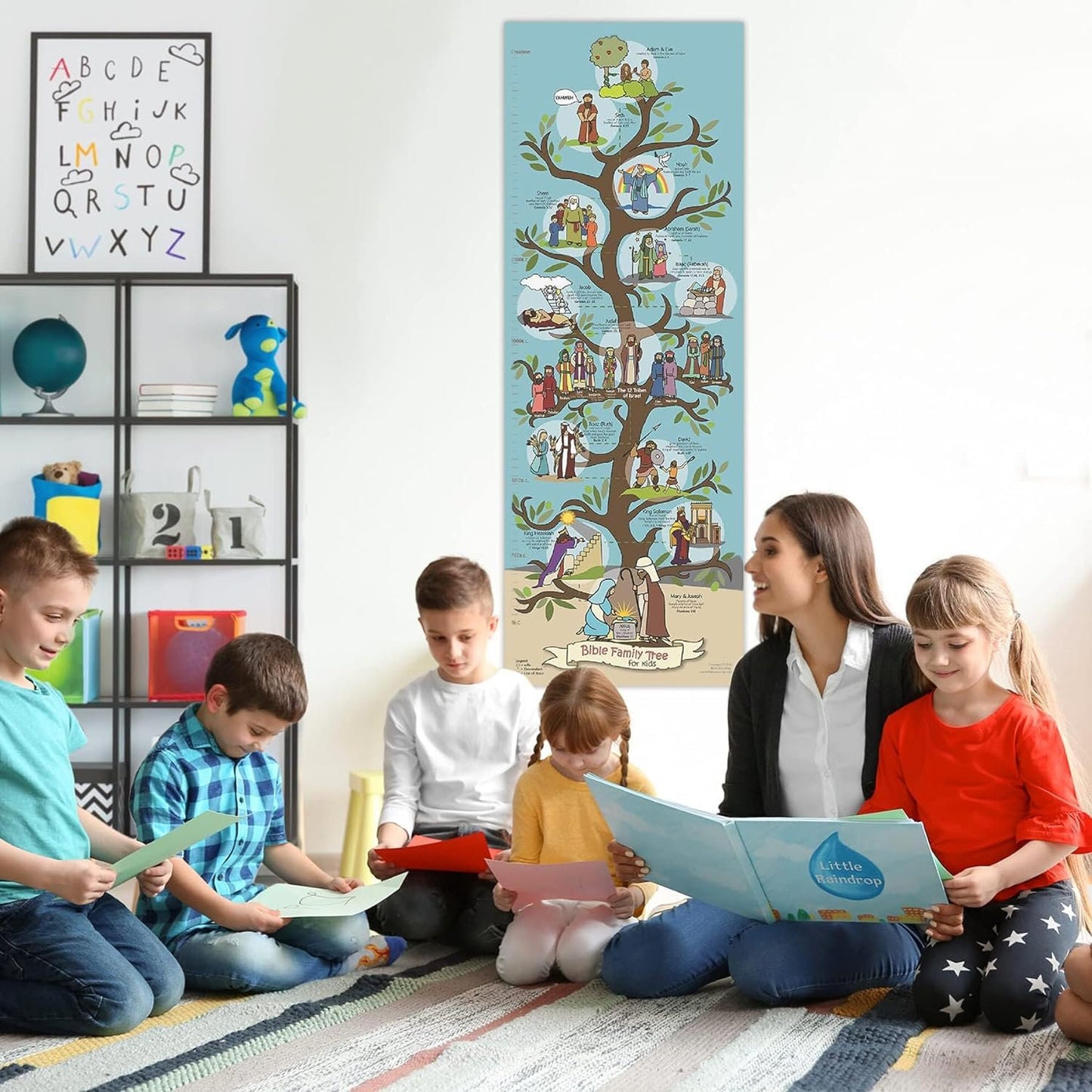 Beersheba Bible Family Tree & Timeline Poster for Kids, (39" x 14") Christian History & Art for Church, Homeschool, and Sunday School Classroom