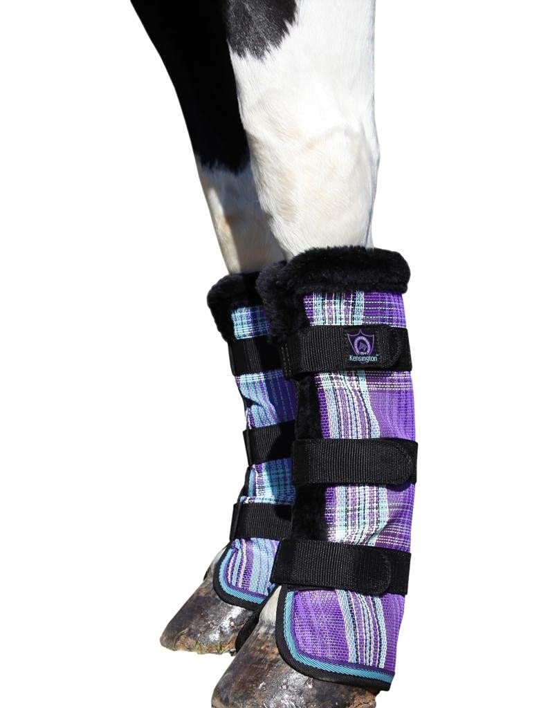Kensington Natural Horse Fly Boots - Fleece Trimmed - Stay-Up Technology - Protection from Insect Bites and UV Rays - Sold in Pairs (2 Boots) - Medium - Tan