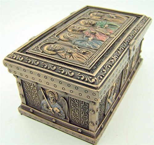 Cold Cast Bronze 4 7/8 Inch Jesus Christ Saint Peter St Paul Icon Relic Rosary Trinket Box