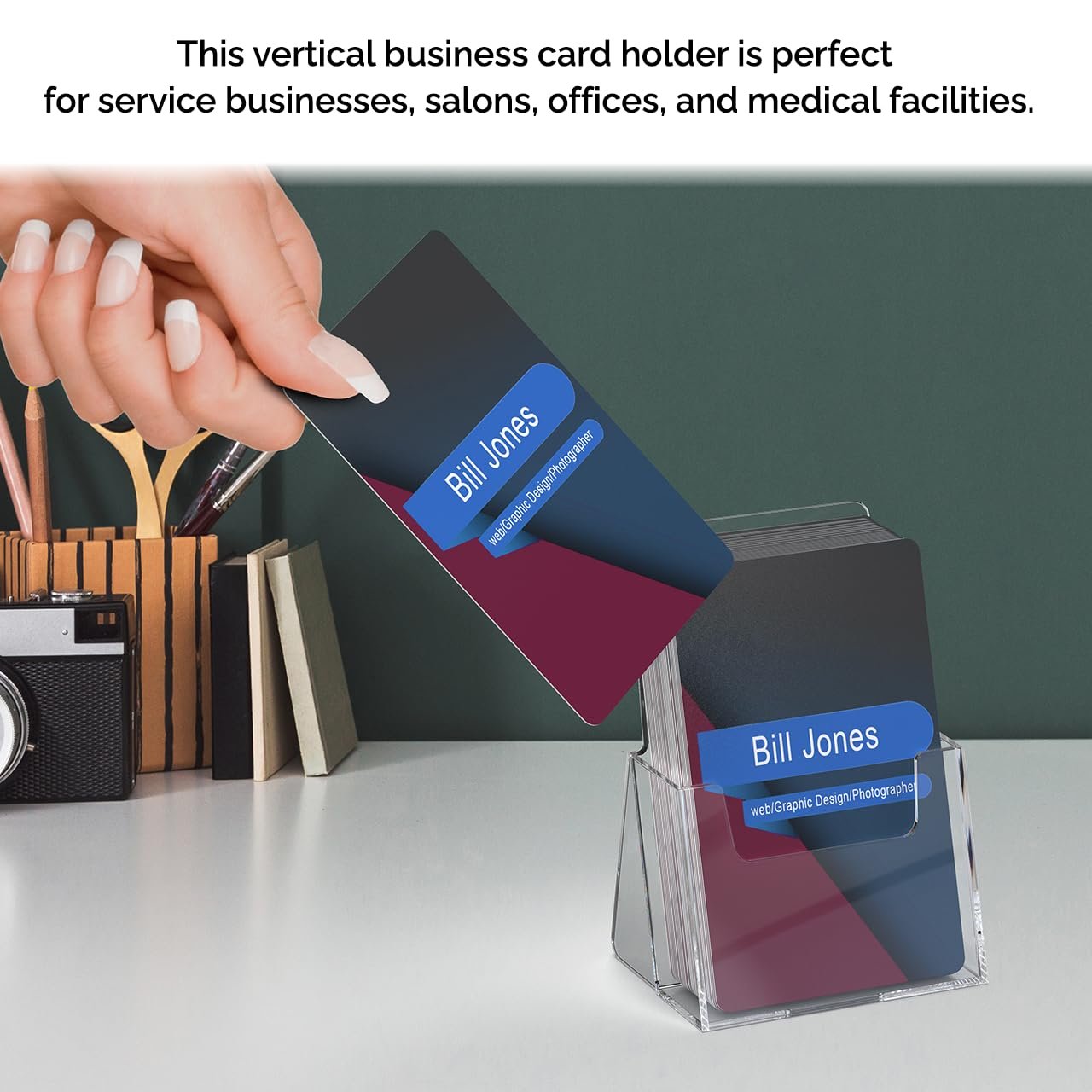 Marketing Holders 2 Pack Vertical Business Card Holder Desktop Display for 2" x 3.5" Appointment and Contact Cards at Medical and Dental Offices Lightweight Clear Acrylic Take A Card Display