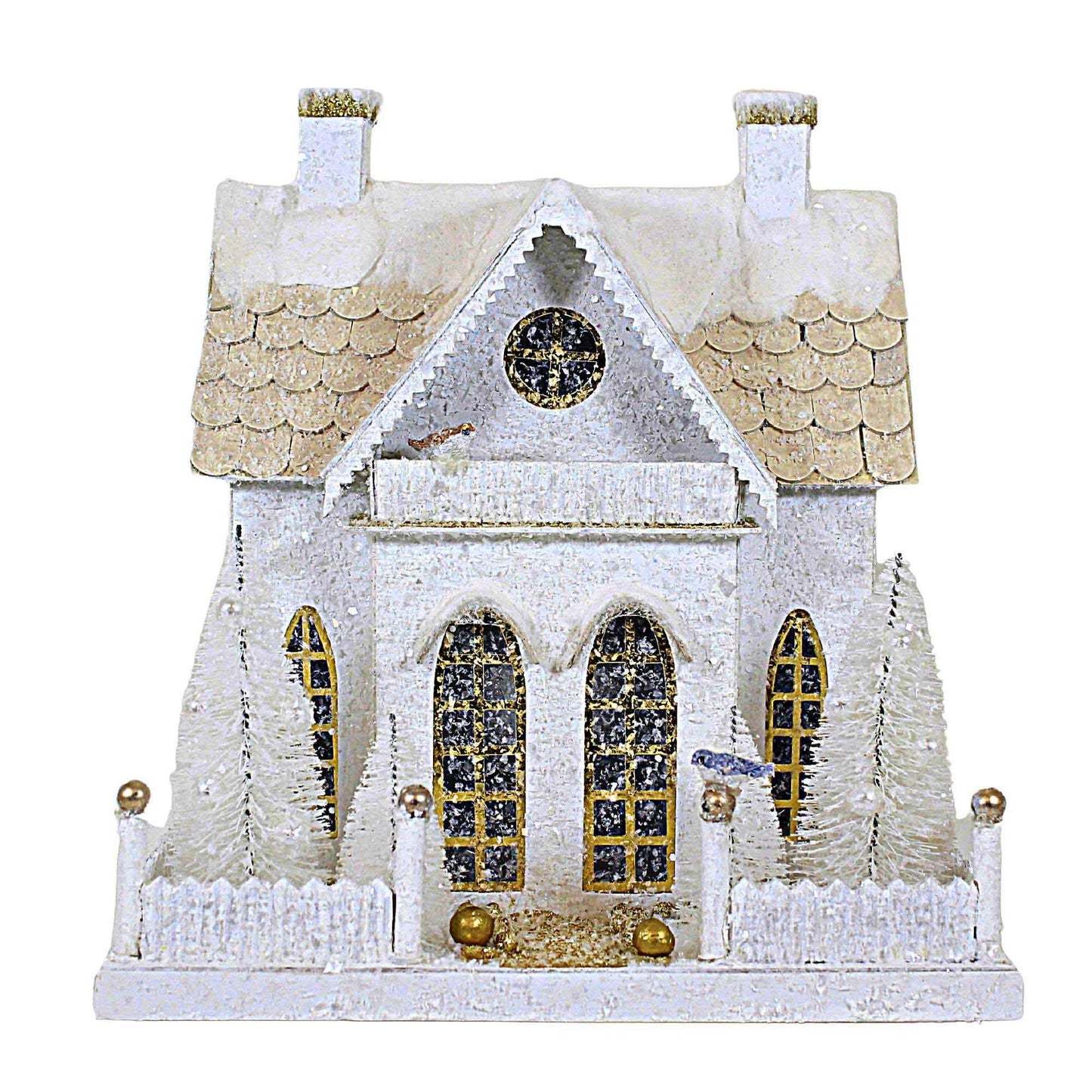 Cody Foster Winter White Cottage Paperboard Putz House Light Up Retro - 1 House 11 Inches - Hou302 - White