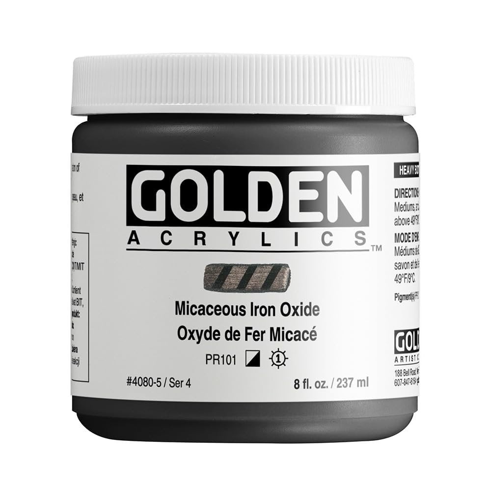 Heavy Body Acrylics by GOLDEN, Micaceous Iron Oxide, 8 fl. oz. Jar, Professional Acrylic Paint, Semi-Opaque