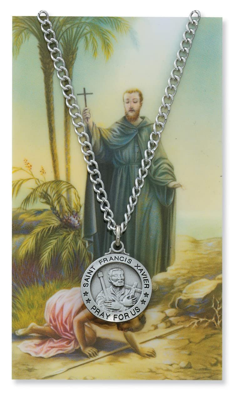 St. Francis Xavier 3/4-inch Pewter Medal Pendant with Prayer Card