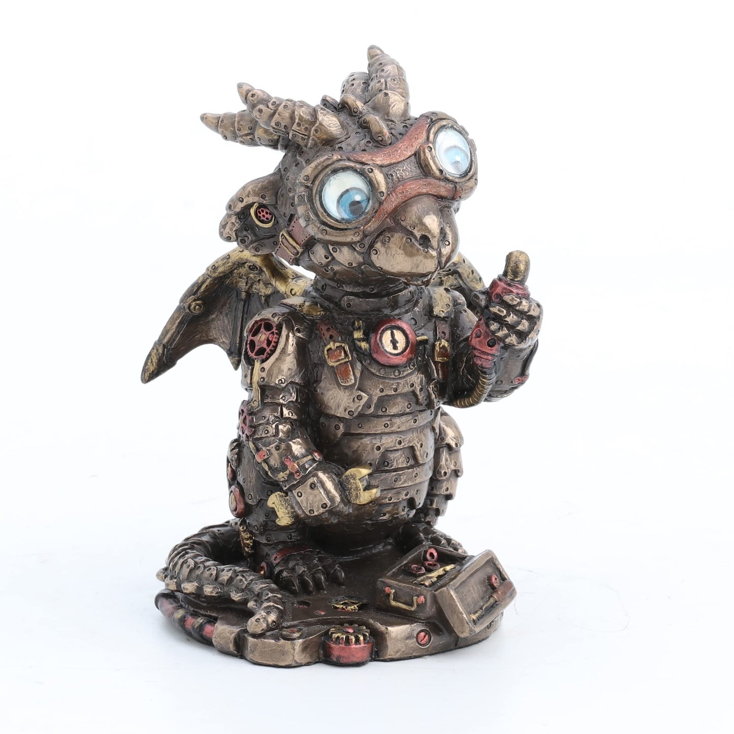 Veronese Design Steampunk Dragon Tinkerer w/Goggles Mechanical Gear Resin Figurine Bronze Finish