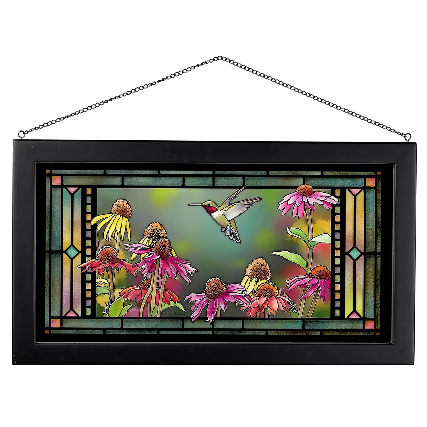 Wild Wings Ruby in Echinacea 13" x 23" Stained Glass Art by Artist Susan Bourdet