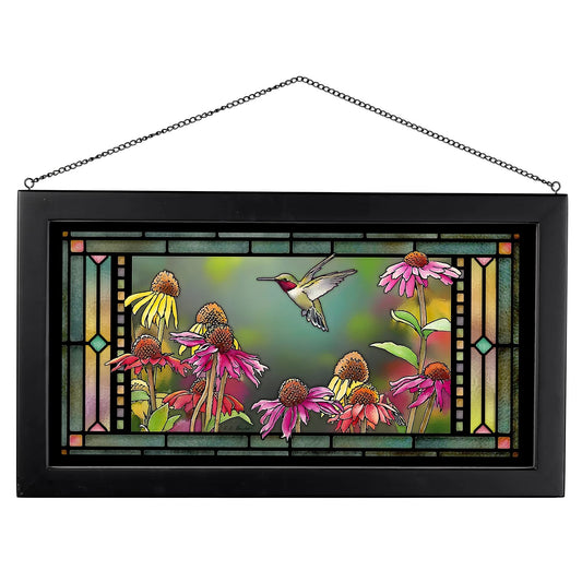 Wild Wings Ruby in Echinacea 13" x 23" Stained Glass Art by Artist Susan Bourdet