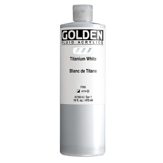 Fluid Acrylics by GOLDEN, Titanium White, 16 fl. oz. Bottle, Professional Acrylic Paint, Semi-Opaque