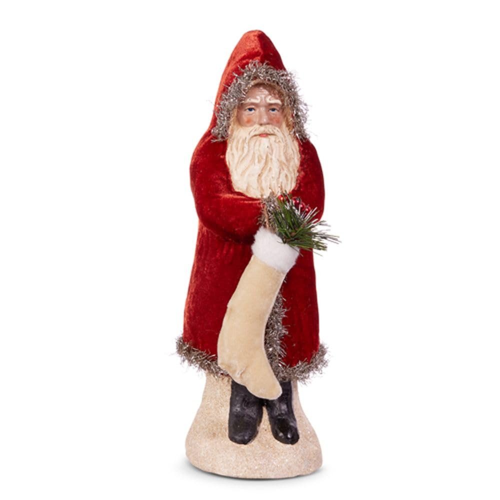 Raz Imports 2024 Woodland Wonder 12" Dark Red Velvet Santa with Stocking