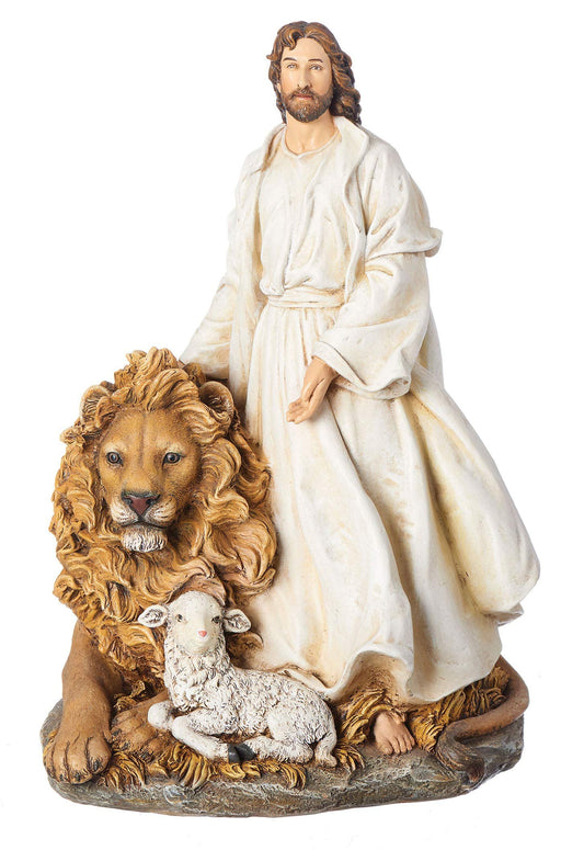 Joseph's Studio by Roman, 12" H Jesus with Lion and Lamb Figure, Religious Gift, Home Decor