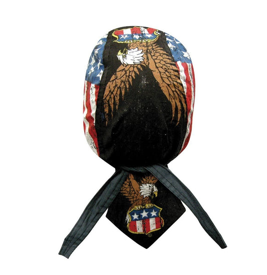 Danbanna Deluxe Vintage Eagle Shield American Flag Red White Blue Stars Stripes Headwrap Doo Rag Skull Cap Durag Sweatband Adjustable Ties