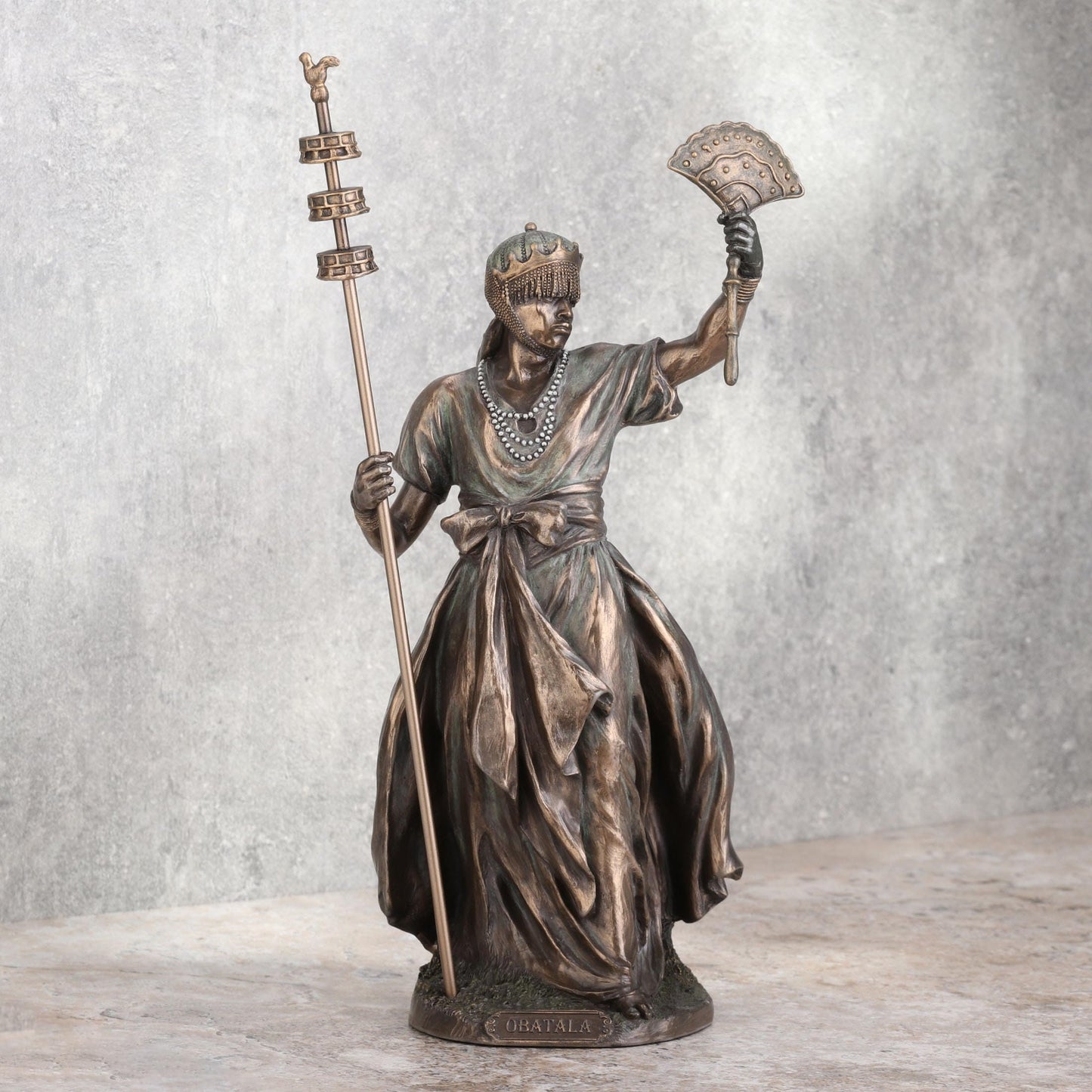 UNICORN STUDIO 12 Inch Obatala The Creator Orisha Santeria Yoruba Cold Cast Resin Bronze Finish Sculpture