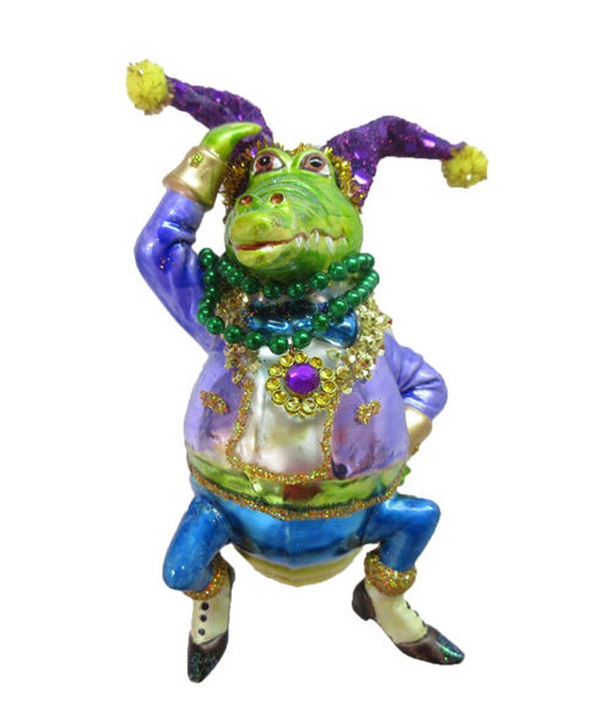 December Diamonds 79-81010 Male Crocodile Mardi Gras Theme Glass Ornament 5 Inches