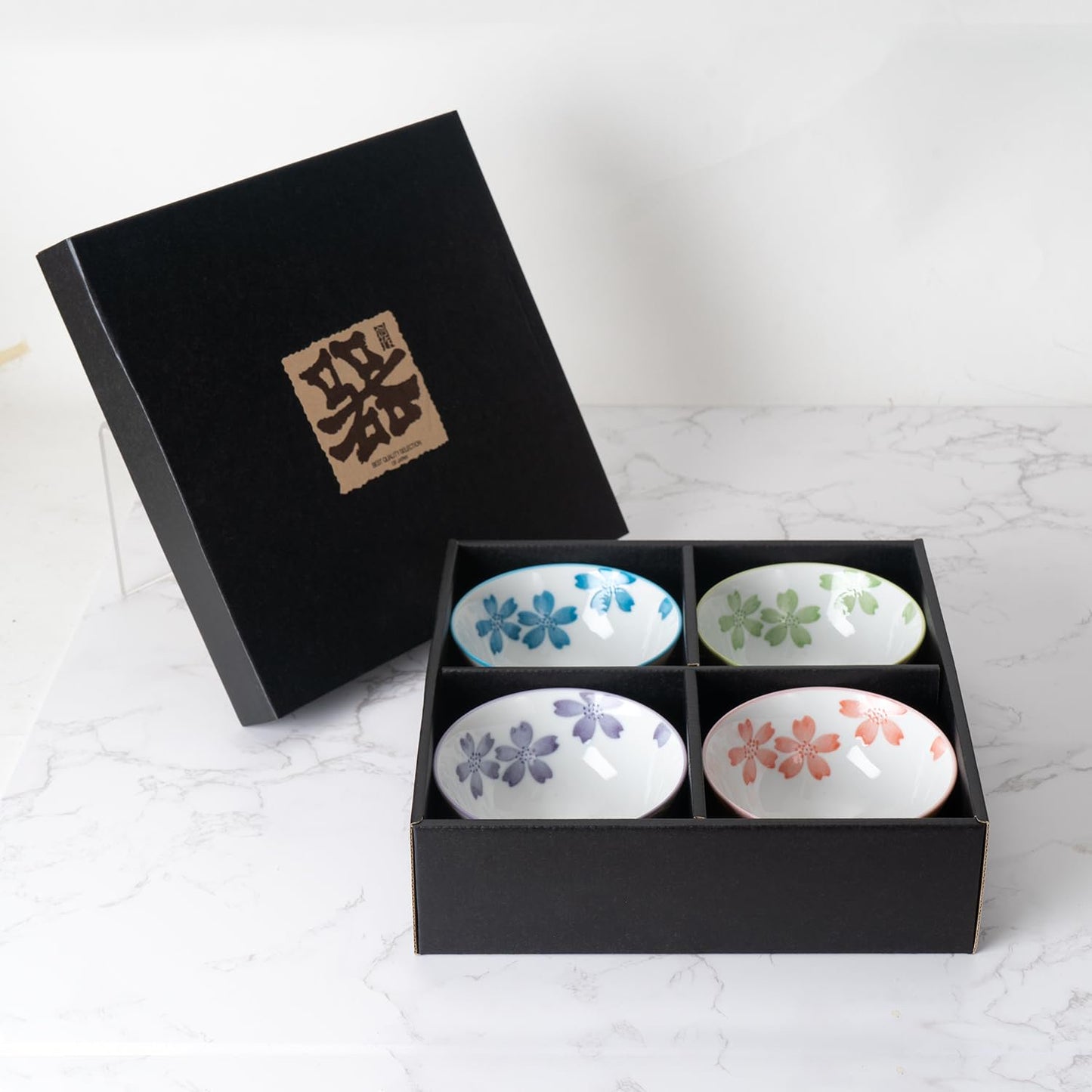 Urban Tokyo Japanese Rice Bowl Set 4 Piece Cherry Blossoms Design 4.5 Inch D Soup Bowls Minoware Porcelain Made In Japan