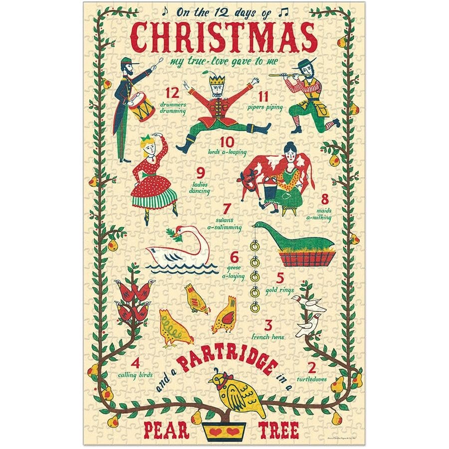 Cavallini & Co. 500 Piece Puzzle - Twelve Days of Christmas Vintage Puzzle