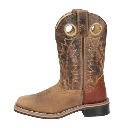 Smoky Mountain Boys Brown Distressed Jesse Square Toe Western Cowboy Boot, Brown Waxed Distress, 13.5 M US Little Kid