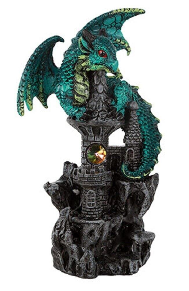 Pacific Giftware Small Guardian Dragon Protecting Castle with Rhinestone Rock Crystal Tabletop Decor Collectible Figurine Gift