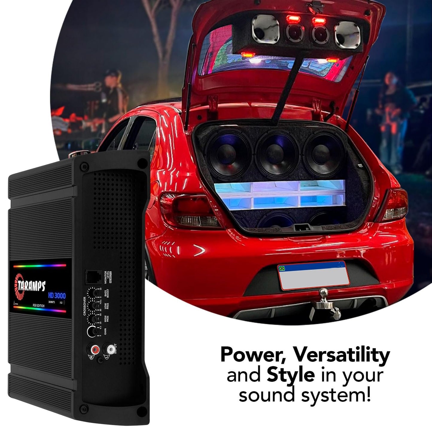 Taramps HD 3000 1 Ohm Black RGB 1 Channel Amplifier 3000 Watts RMS Digital, 108 RGB Effects, Crossover, Low/High Pass, Bass Boost, Car Audio System, Monoblock Full Range, LED Monitor Indicator, HD 3k