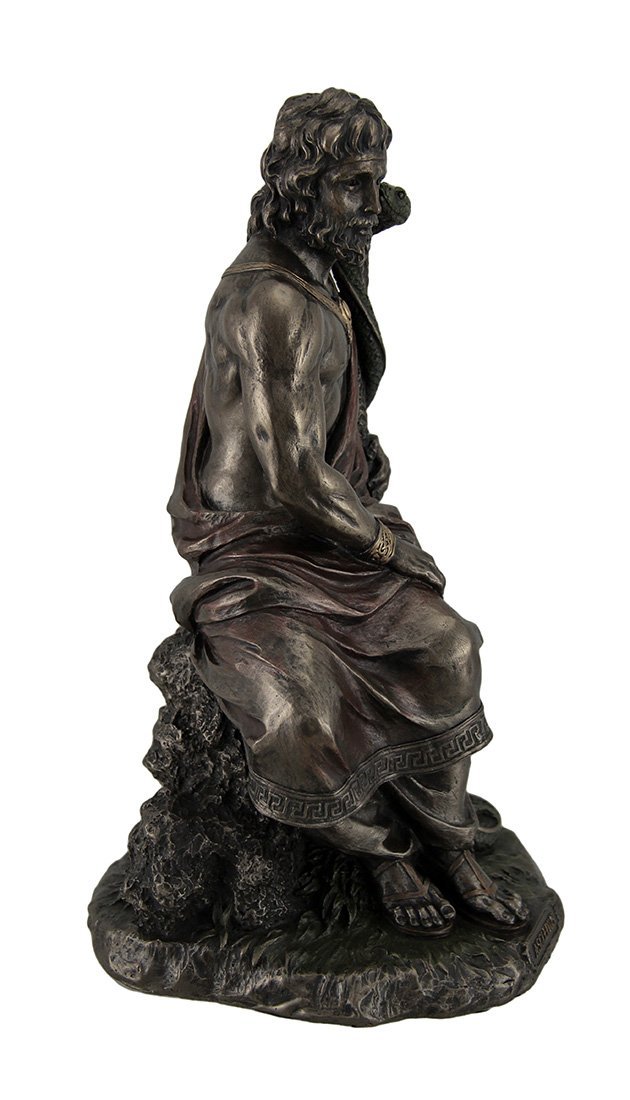 Veronese Design Asclepius Greek God of Medicine Holding Serpent Entwined Staff Bronzed Statue